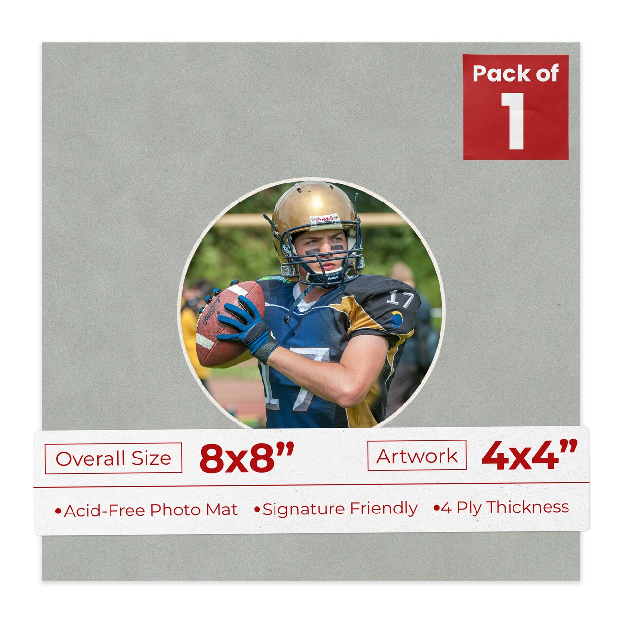 Light Grey Suede Mat Board for 8x8 Frames - Circle Opening for 4x4 Photos